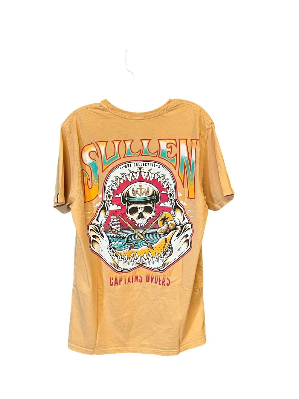 Sullen Art Collective Captain’s Orders Tee Men L Tan Skull Graphic Cotton*FLAW